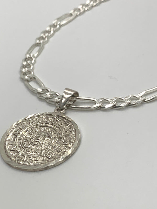 Aztec Calendar Mayan Sun Charm Pendant Diamond Cuts