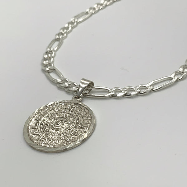 Aztec Calendar Mayan Sun Charm Pendant Diamond Cuts
