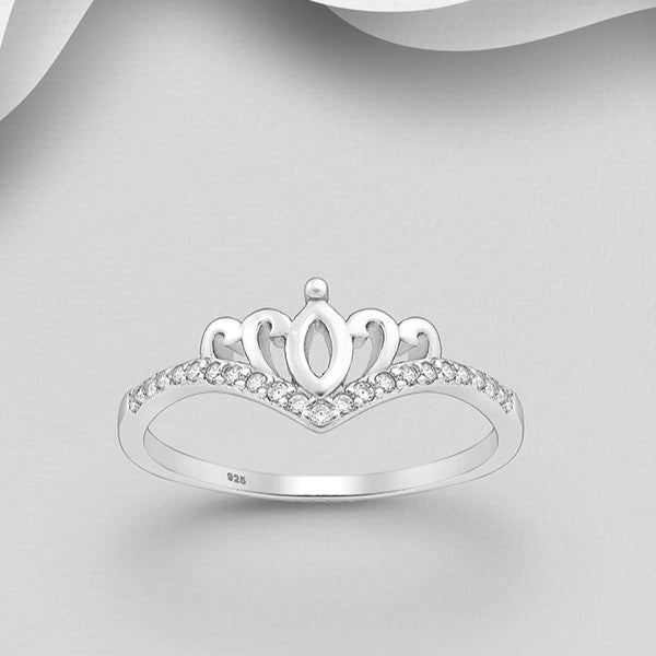 Sterling Silver Crown Chevron Ring