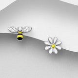 Sterling Silver Bee and Flower Earrings