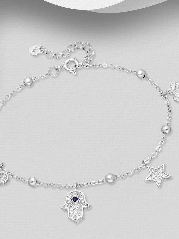 Charms Butterfly, Clover, Hamsa and Star Bracelet