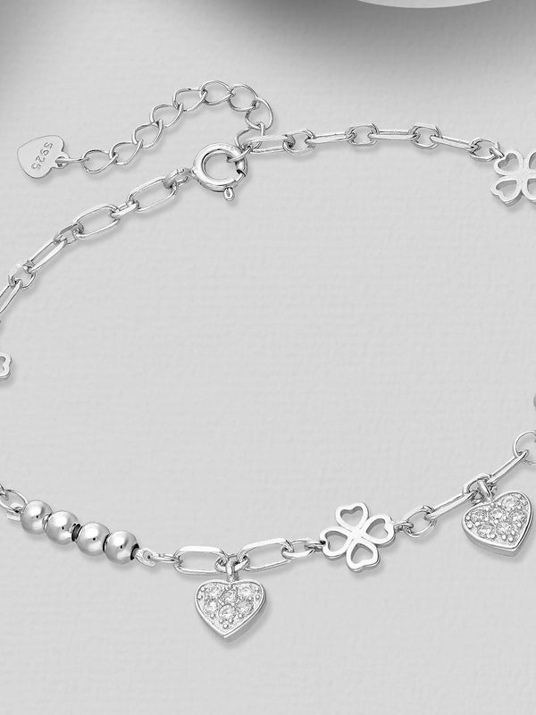 Sparkling Heart and Clover Bracelet