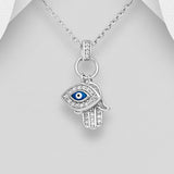 Sterling Silver Hamsa, All-seeing Eye Pendant Necklace