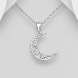 Sparkling Heart and Moon Pendant Necklace