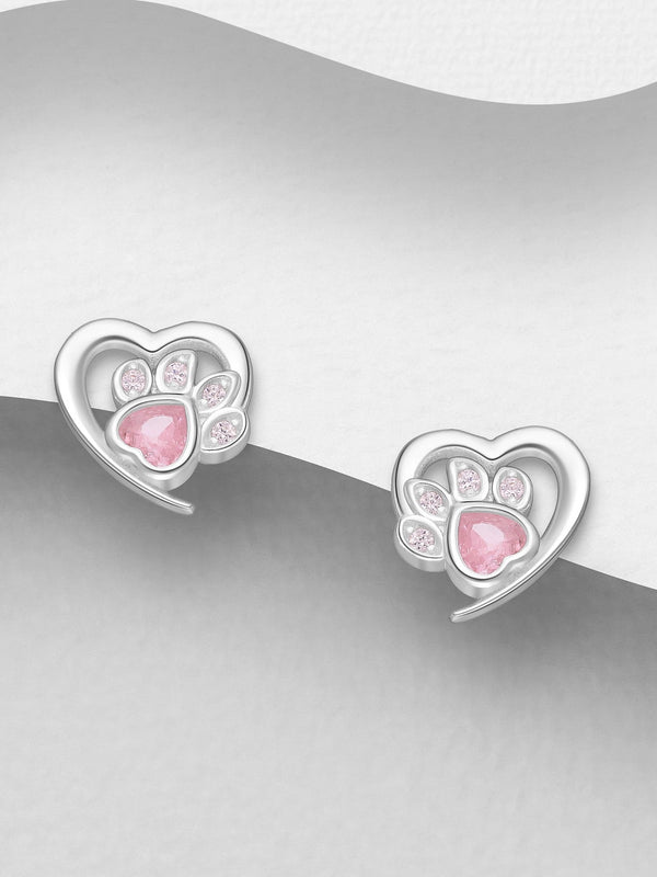 Silver Heart and Paw Earrings