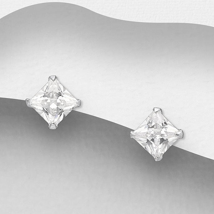 Sterling Silver Square Rhombus Stud Earrings