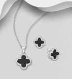Sterling Silver Clover Earrings and Necklace Jewelry Set