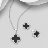 Sterling Silver Clover Earrings and Necklace Jewelry Set