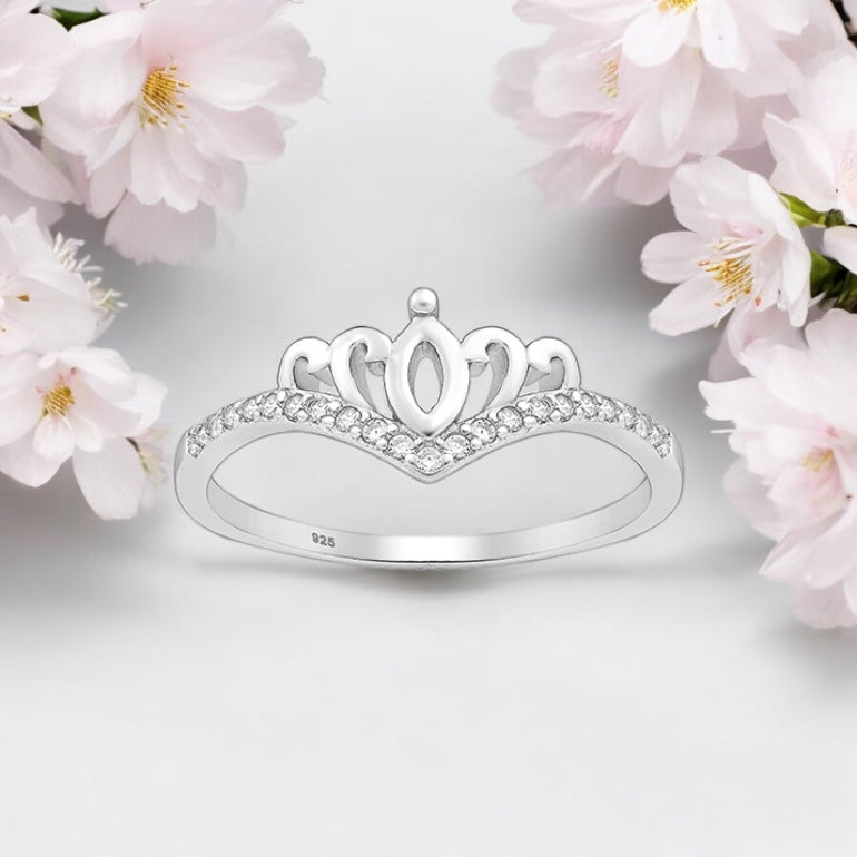 Sterling Silver Crown Chevron Ring