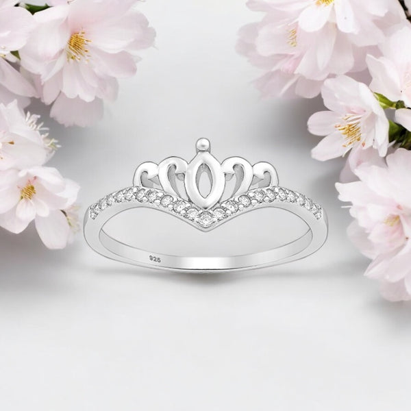 Sterling Silver Crown Chevron Ring