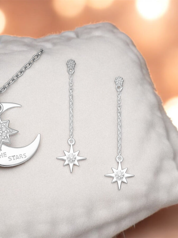 Sparkling Moon and Star Necklace and Earrings Set