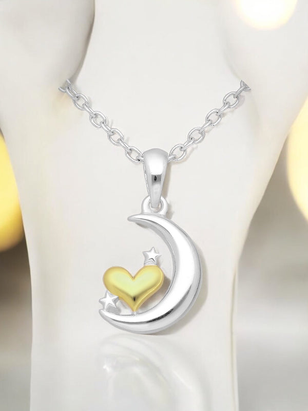 Sparkling Moon and Heart Pendant Necklace