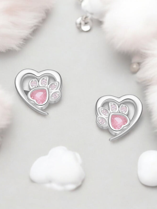 Silver Heart and Paw Earrings