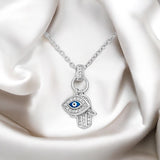 Sterling Silver Hamsa, All-seeing Eye Pendant Necklace