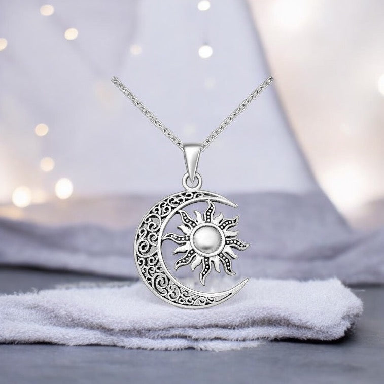 Sterling Silver Moon & The Sun Pendant Necklace