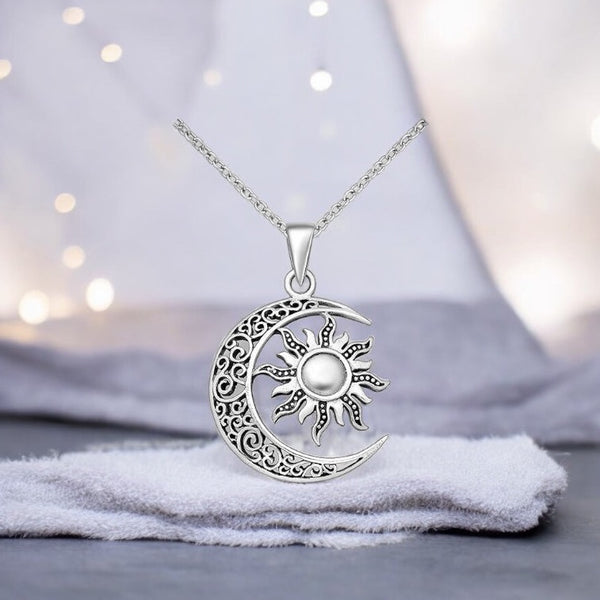 Sterling Silver Moon & The Sun Pendant Necklace