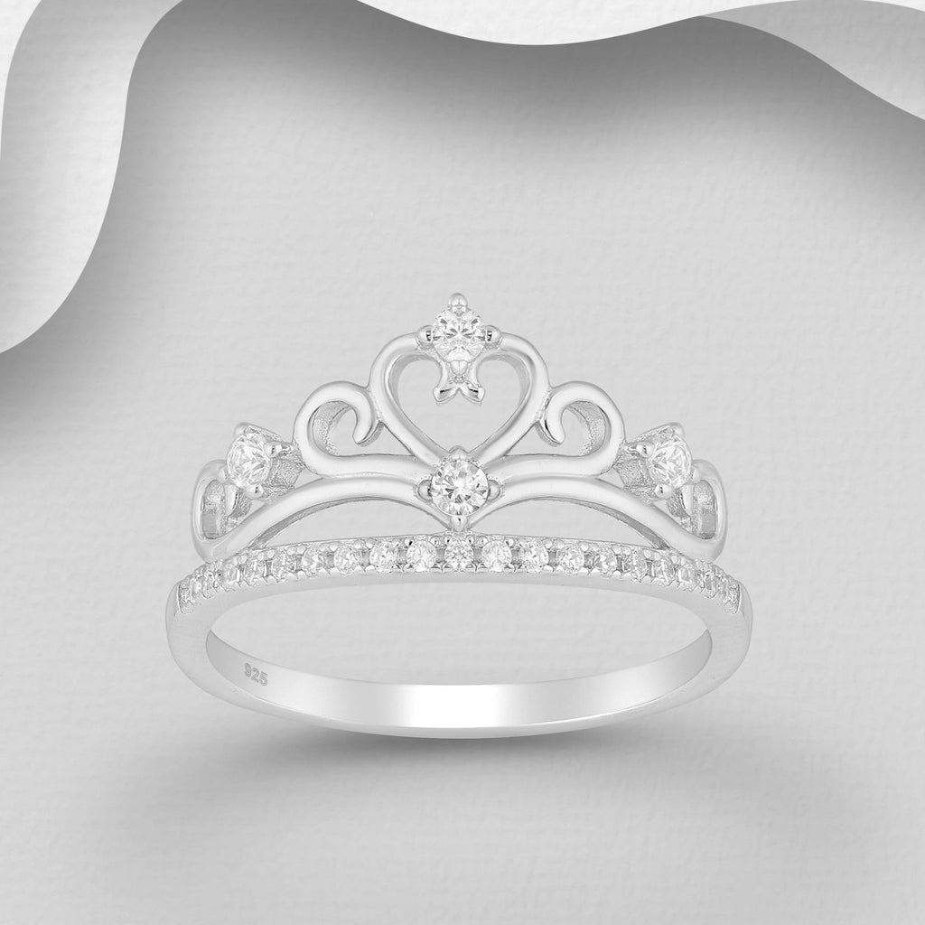 Sparkling Crown and Heart Ring