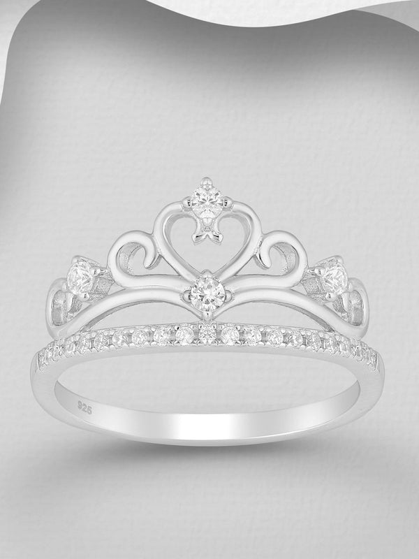 Sparkling Crown and Heart Ring