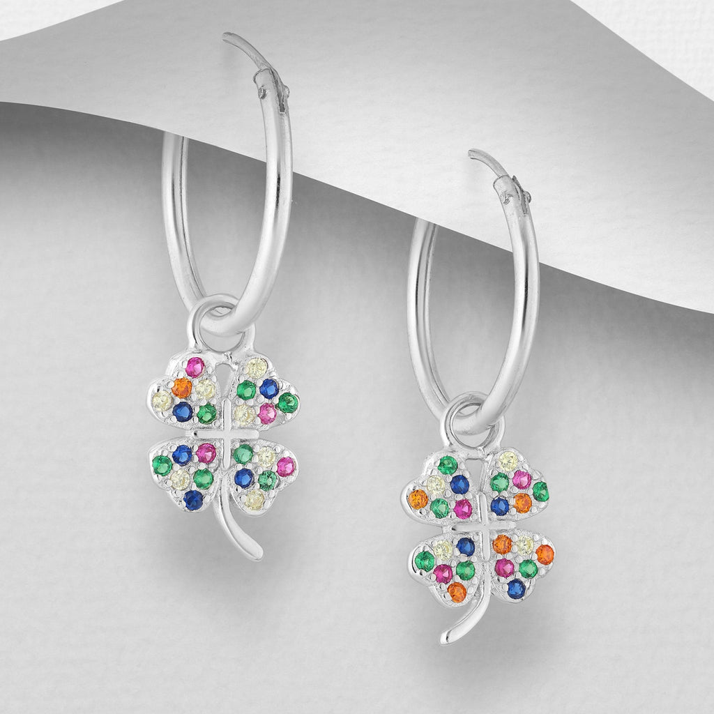 Sterling Silver Clover Hoop Earrings