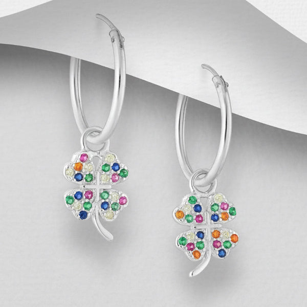 Sterling Silver Clover Hoop Earrings