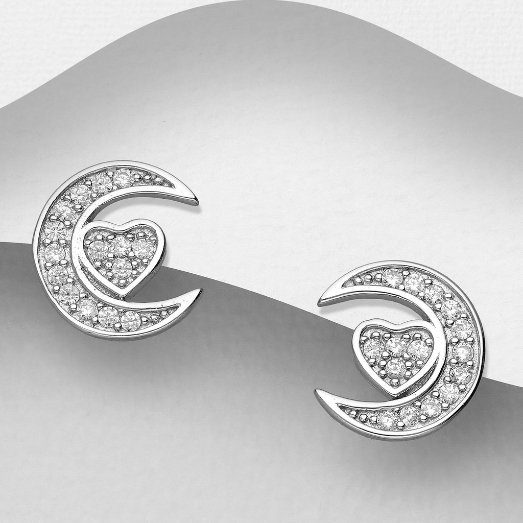 Sparkling Heart and Moon Earrings