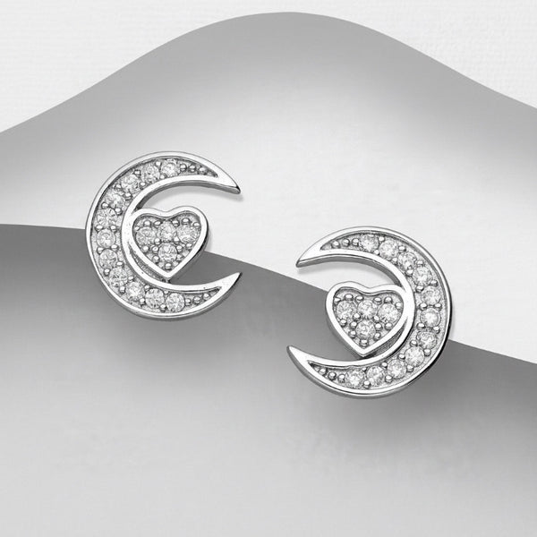 Sparkling Heart and Moon Earrings