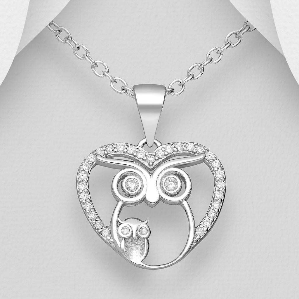 Sparkling Heart Owl Pendant Necklace