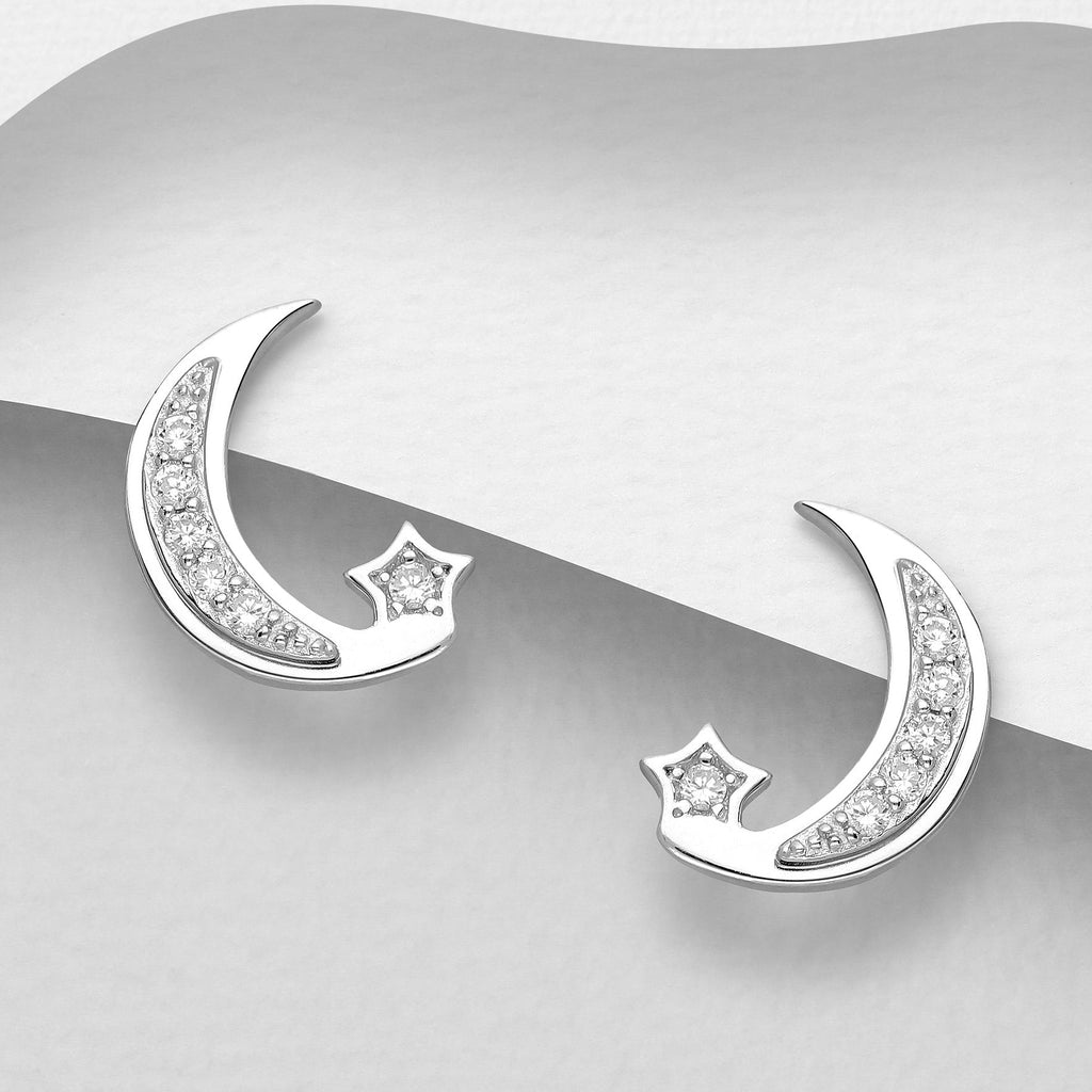 Sterling Silver Moon and Star Earrings