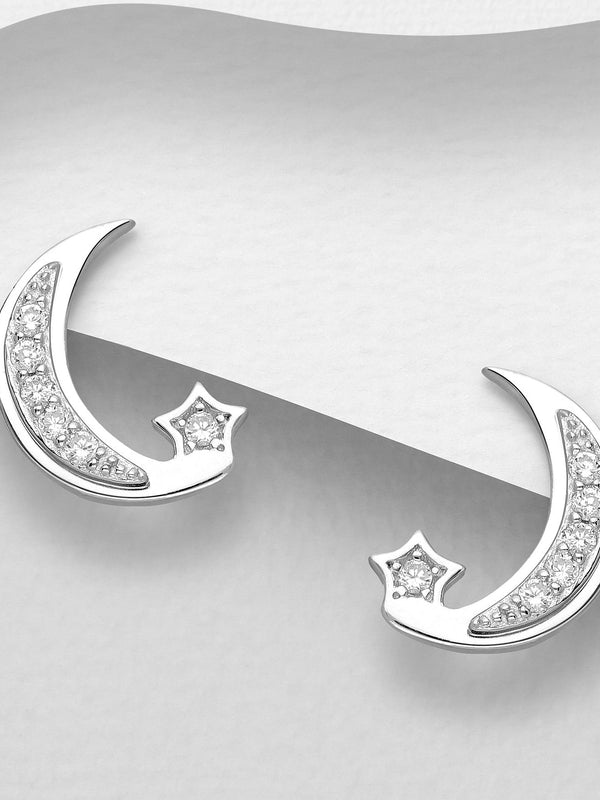 Sterling Silver Moon and Star Earrings
