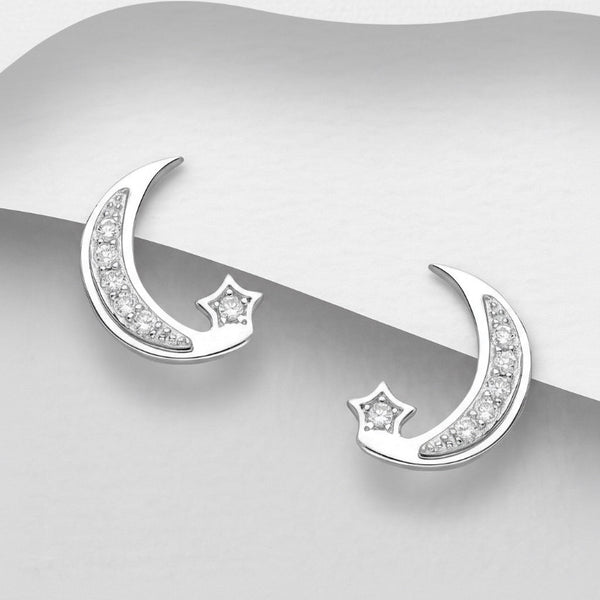 Sterling Silver Moon and Star Earrings