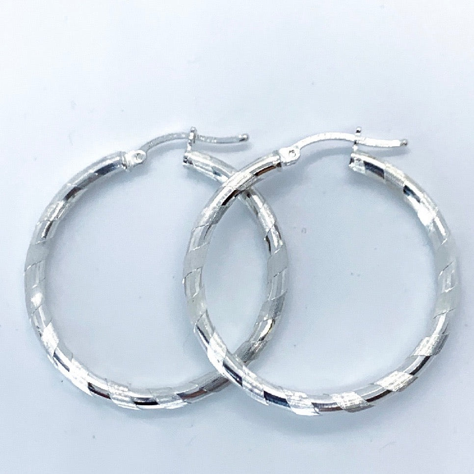 Sterling Silver Texture Hoop Earrings