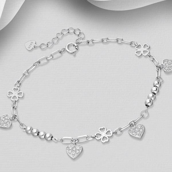 Sparkling Heart and Clover Bracelet