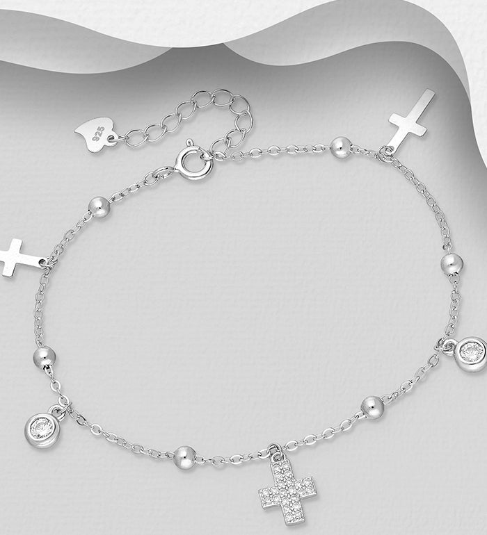 Sterling Silver Cross Charms Bracelet