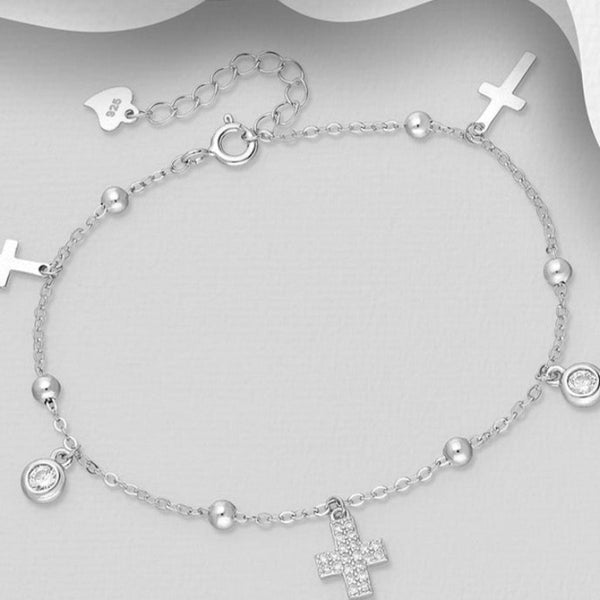 Sterling Silver Cross Charms Bracelet