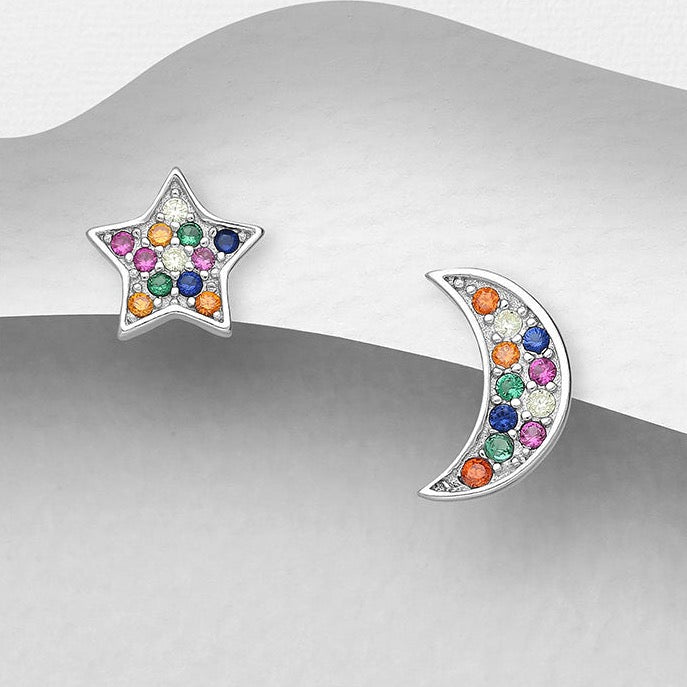 Sterling Silver Moon and Star Earrings