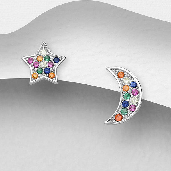Sterling Silver Moon and Star Earrings