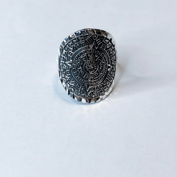 Sterling Silver Aztec Calendar Ring