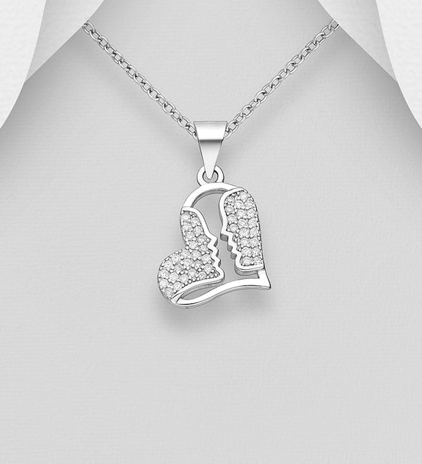 Sterling Silver Couple and Heart Necklace
