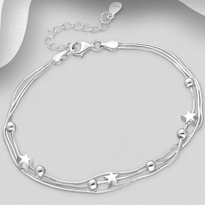 Sterling Silver Bracelet with Ball & Star Beads