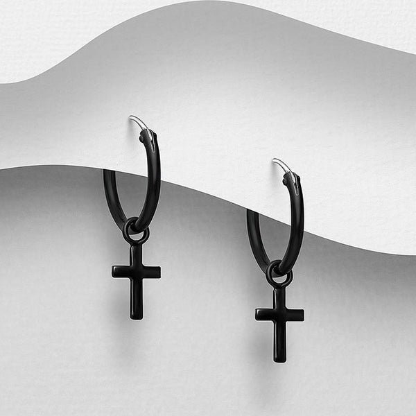 Hoop Earrings and Cross Charm