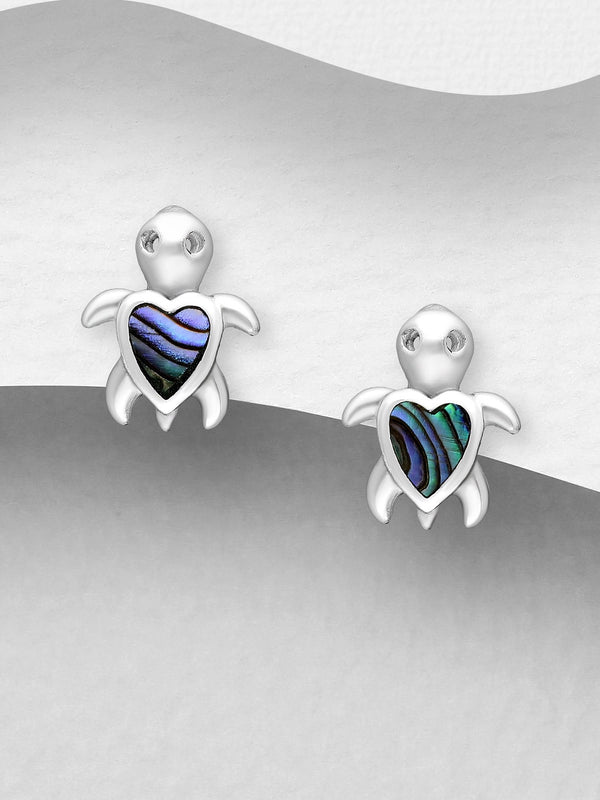 Silver Heart Turtle Earrings