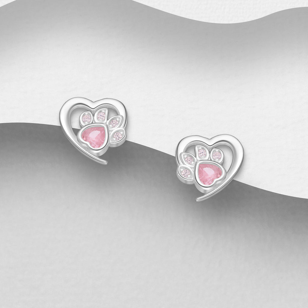 Silver Heart and Paw Earrings