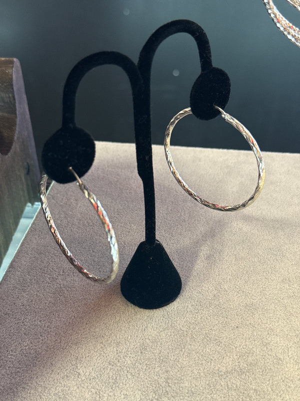 Sterling Silver Texture Hoop Earrings