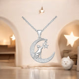 Sparkling Cat, Moon and Star Pendant Necklace