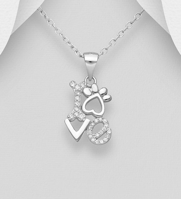 Sterling Silver Love and Paw Necklace