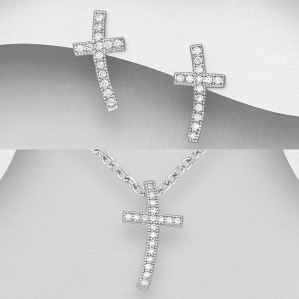 Sterling Silver Curved Cross Set