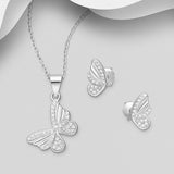 Sterling Silver Butterfly Push-Back Earrings and Pendant Jewelry Set