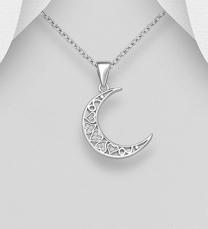 Sterling Silver Necklace Heart and Moon