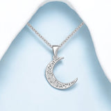Sparkling Heart and Moon Pendant Necklace