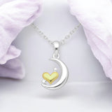 Sparkling Moon and Heart Pendant Necklace